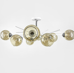 Люстра на 8 янтарних плафонів у білому корпусі Ø 85 см 088N/8 WT+CH+AM