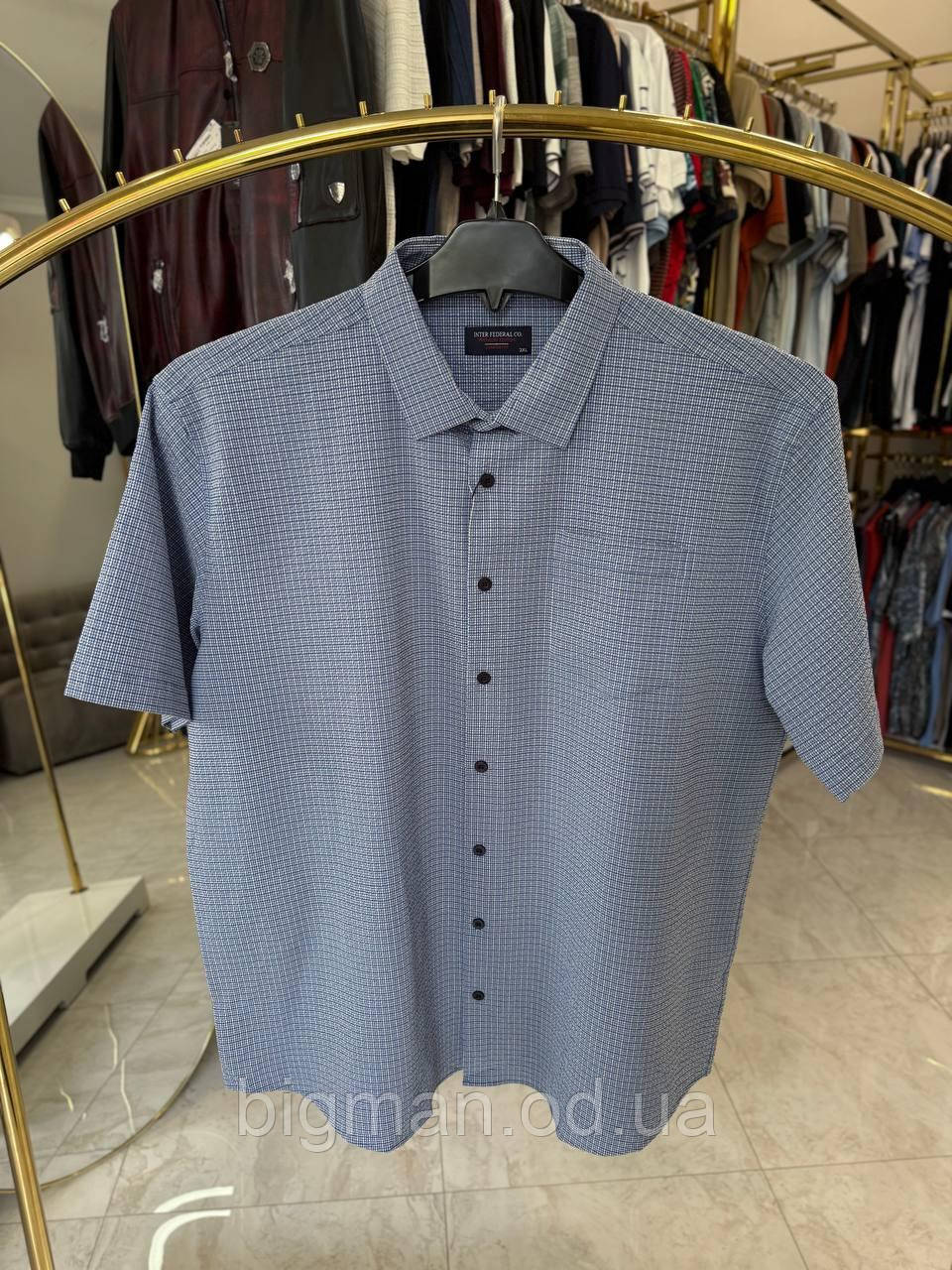 Чоловіча сорочка жатка IFC 6180 (батал) 2-6XL синя в клітинку