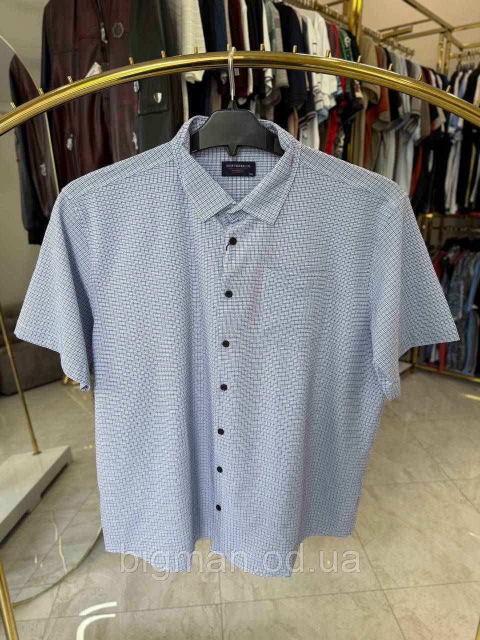Чоловіча сорочка жатка IFC 6180 (батал) 2-6XL блакитна в клітинку
