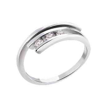 Срібна каблучка з трома білими фіанітами посередині