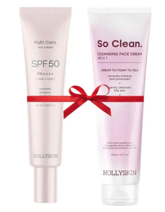 Тестер Сонцезахисний крем Hollyskin Multi Care SPF 50 40 мл + Крем для очищення So Clean 100г