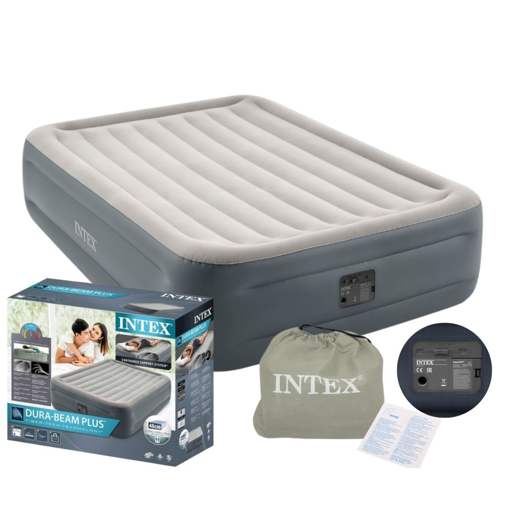 Надувне двоспальне ліжко Intex 64126 з електронасосом (152x203x46 см), фото 1