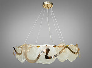 Люстра підвіс з круглими скляними елементами на 10 ламп, золотиста