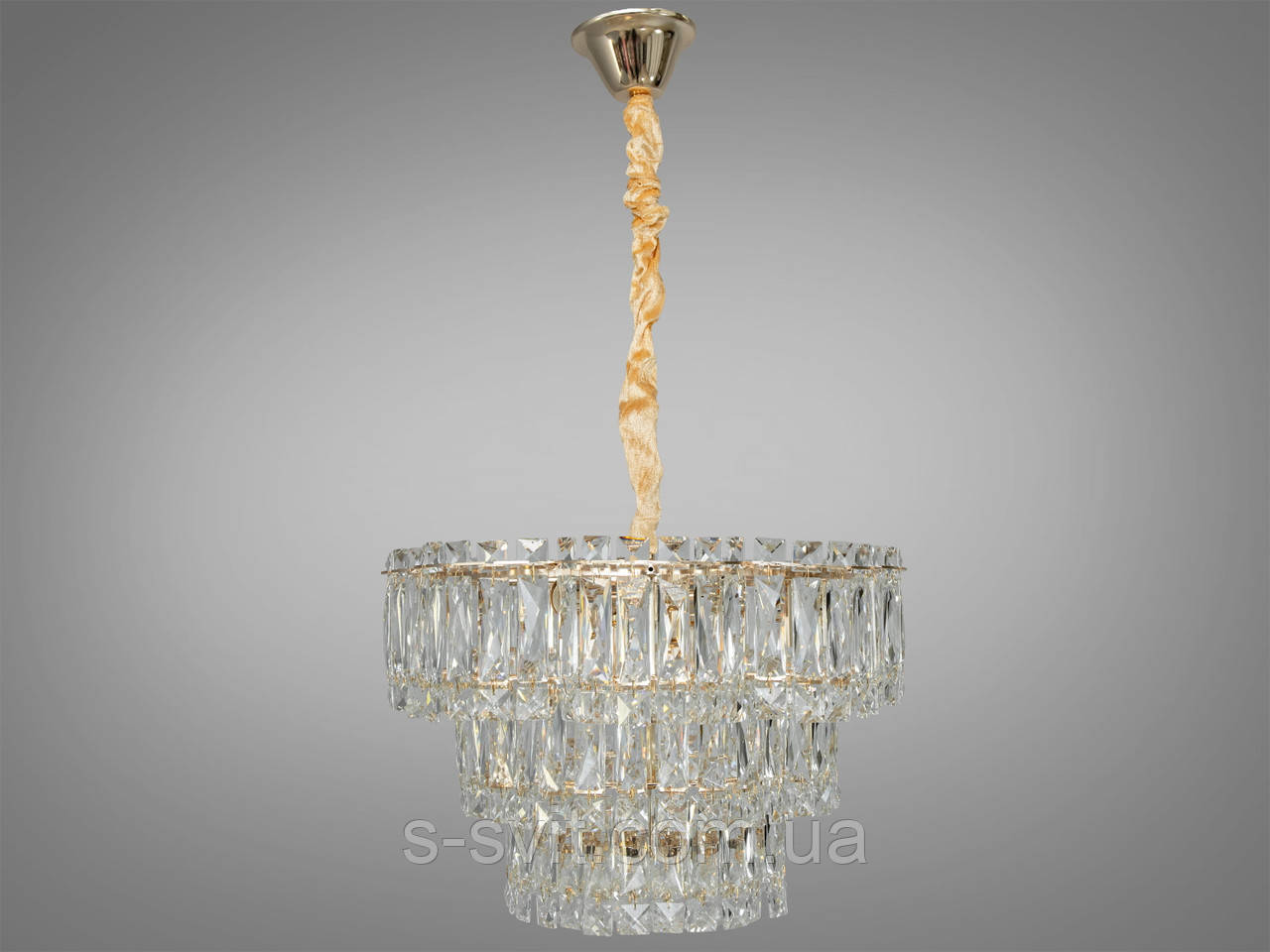 Підвісна кришталева люстра на 6 ламп, золотиста, фото 1