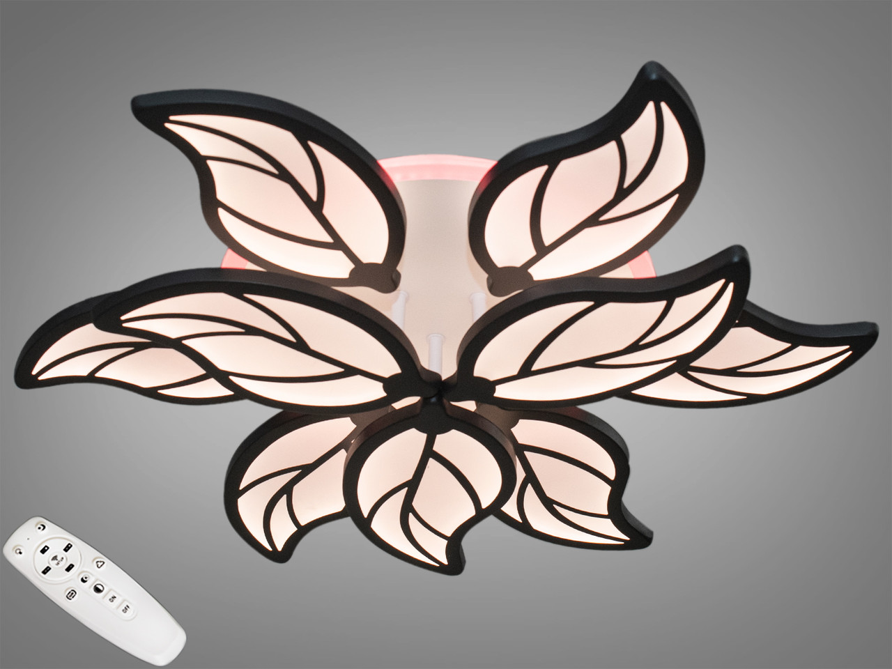 Світлодіодна люстра з пультом, "Листочки", 140 Вт, чорна, фото 1
