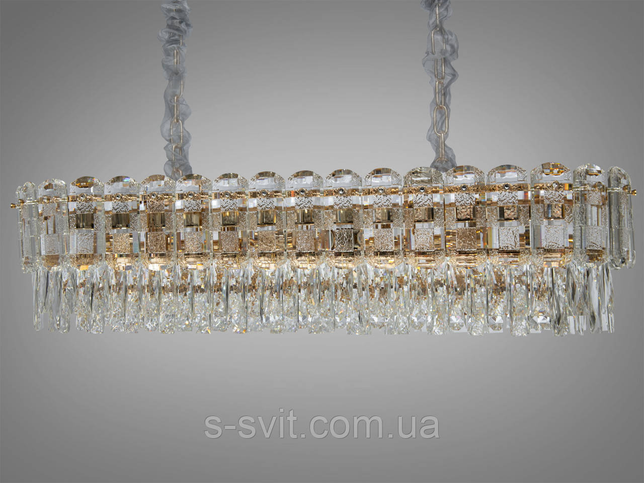 Підвісна кришталева люстра овальної форми, 8 ламп, золотиста, фото 1