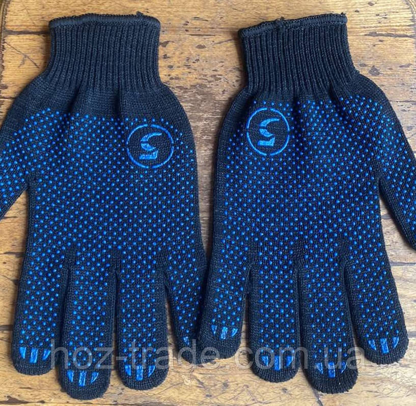 Рукавички робочі чорні з синьою точкою ХБ Преміум "5"