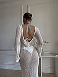 Пляжна сітчаста довга сукня білого кольору. Пляжна довга сукня-туніка, фото 3