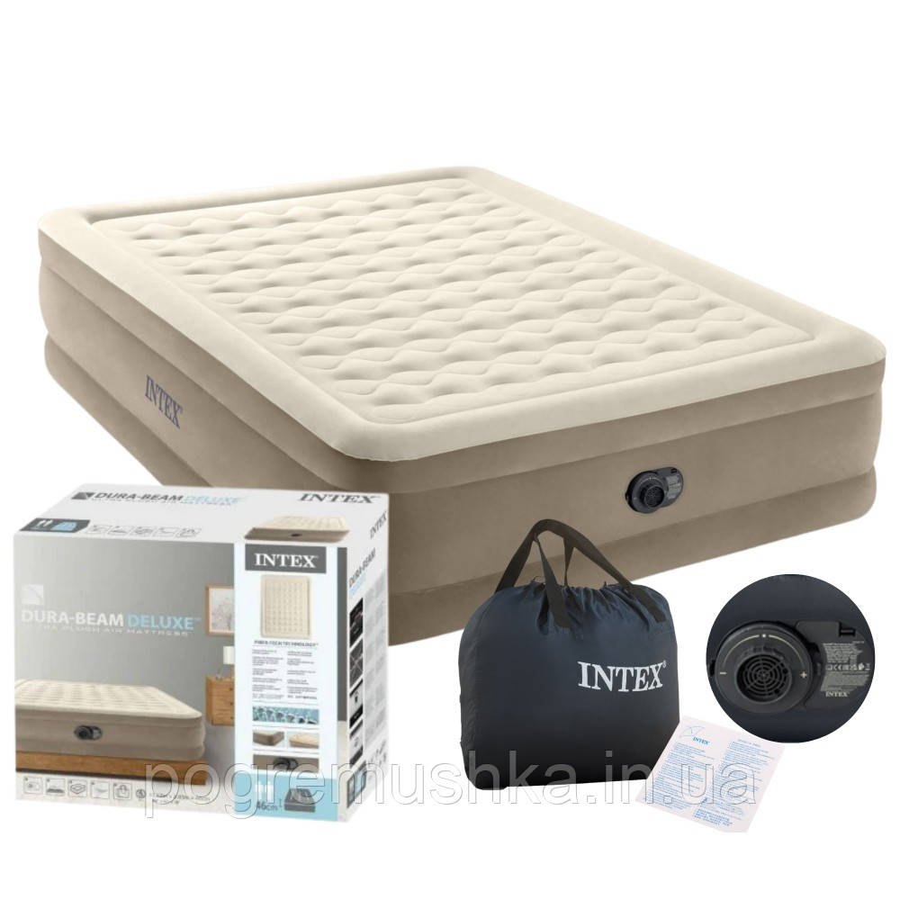 Надувне двоспальне ліжко Intex 64428 з електронасосом (203x152x46см)