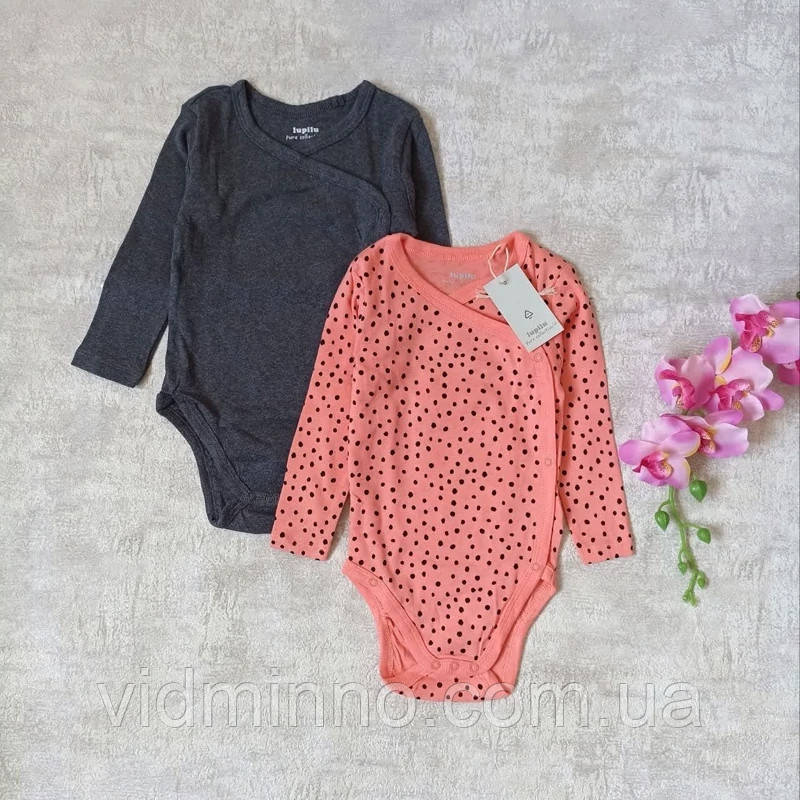 Бодіки боді з довгим рукавом (набір 2 шт.) Lupilu на дівчинку р.62-68, 2-6 місяців, фото 1