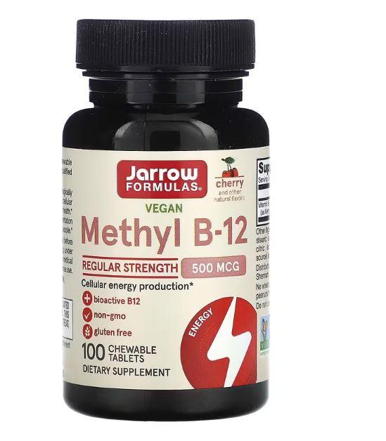Вітамін В12 зі смаком вишні, Метилкобаламін, Methyl B-12, Jarrow Formulas, 500 мкг, 100 пастилок, фото 1