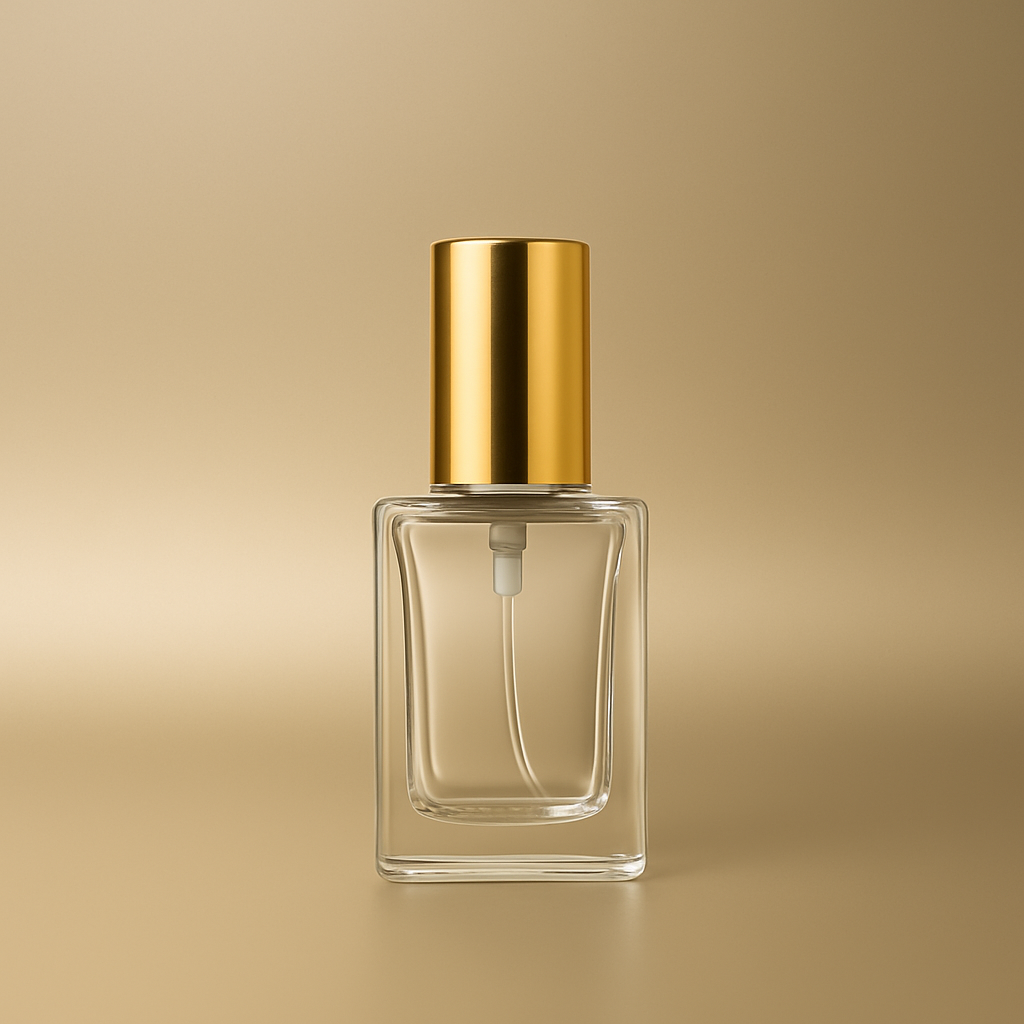 Прозорий флакон Смайл 10 мл зі спреєм золотого кольору, фото 1