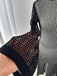 Пляжна сітчаста довга сукня чорного кольору. Пляжна довга сукня-туніка з вирізом, фото 10