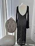 Пляжна сітчаста довга сукня чорного кольору. Пляжна довга сукня-туніка з вирізом, фото 8