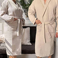 Халат вафельный стопроцентный хлопок унисекс бежевого цвета