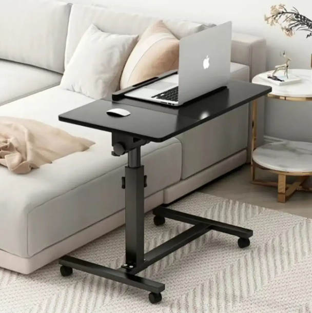 Приліжковий столик на коліщатках 69-95*60*40см, 2 стільниці, T01 / Поворотний столик для ноутбука