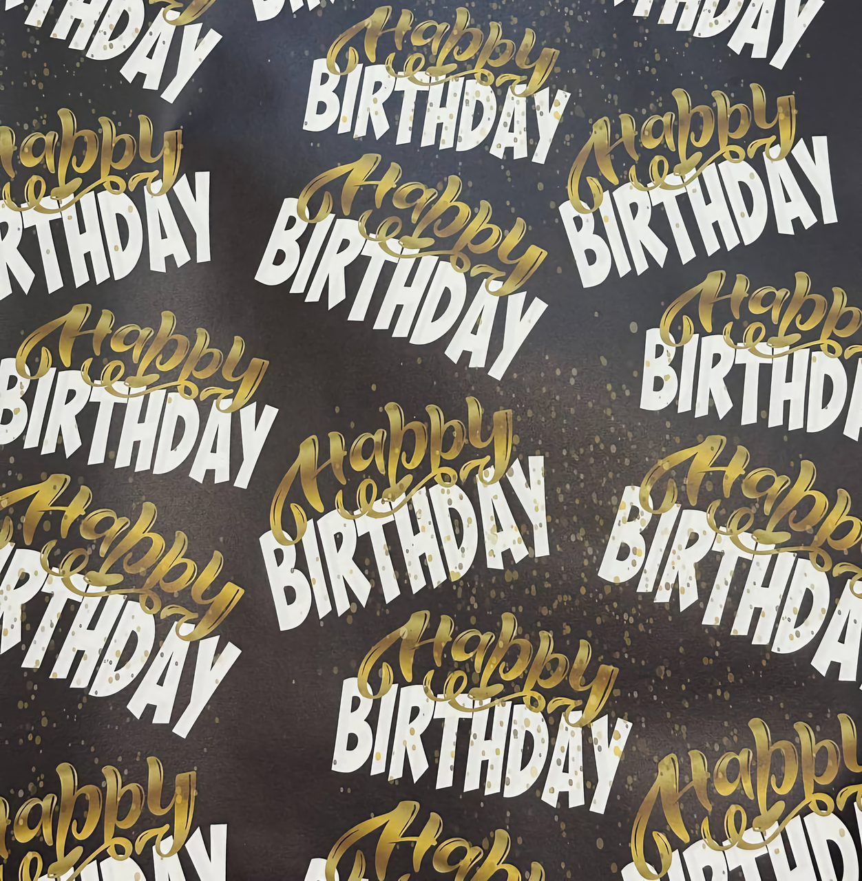 Подарунковий папір Marta "Happy Birthday" 100×70 см | Чорний з золотом | Упаковка 5 листів | Wrapping Paper