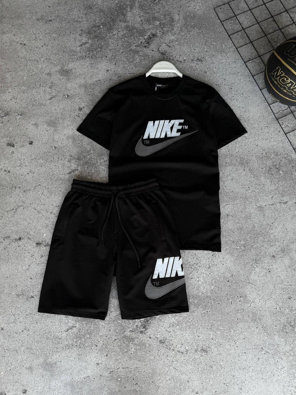 Костюм чоловічий літній чорний футболка та шорти фірмовий Nike (Найк), фото 1