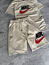 Костюм чоловічий літній бежевий футболка та шорти фірмовий Nike (Найк), фото 3