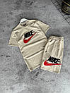 Костюм чоловічий літній бежевий футболка та шорти фірмовий Nike (Найк), фото 6