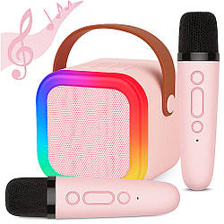 Дитяче караоке з 2-ма мікрофонами К12, 10Вт, Рожевий / Портативна колонка-караоке / Bluetooth колонка