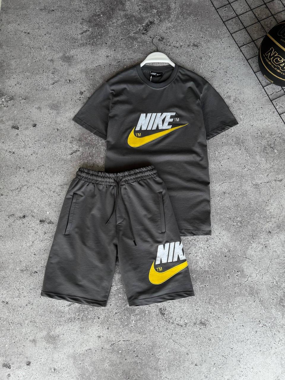Костюм чоловічий літній сірий футболка та шорти фірмовий Nike (Найк), фото 1