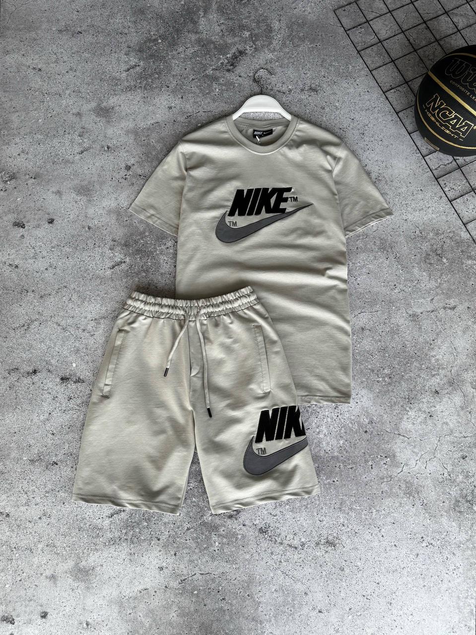 Костюм чоловічий літній світло-сірий футболка та шорти фірмовий Nike (Найк), фото 1