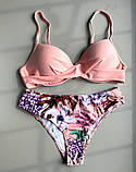 Купальник роздільний рожевий із рослинним принтом M 44 + туніка халат, фото 7