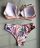 Купальник роздільний рожевий із рослинним принтом M 44 + туніка халат, фото 8