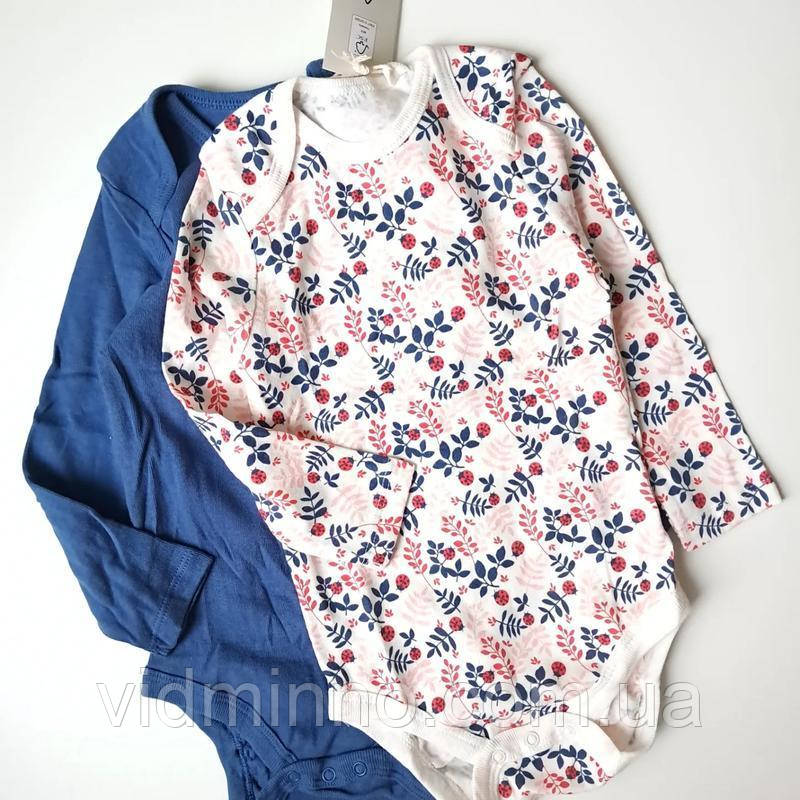 Бодіки боді з довгим рукавом (набір 2 шт.) Lupilu на дівчинку р.74-80, 6-12 місяців, фото 1