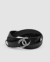 Женский Ремень Шанель Брендовый Черный Серебристый Классический Кожаный Chanel Sellia Жіночий Ремінь Шанель