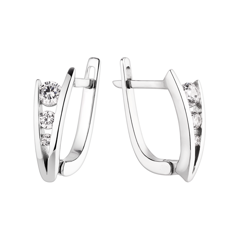 Срібні сережки з білими фіанітами різного розміру в геометричній формі, фото 1