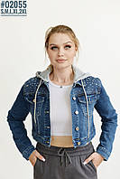 Укорочена джинсова куртка зі знімним капюшоном розмірний ряд S,M,L,XL,2XL