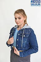 Укорочена джинсова куртка зі знімним капюшоном розмірний ряд S,M,L,XL,2XL