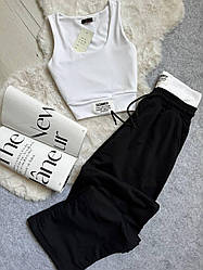 Стильний жіночий літній спортивний костюм прямі штани двонитка топ майка мікродайвінг