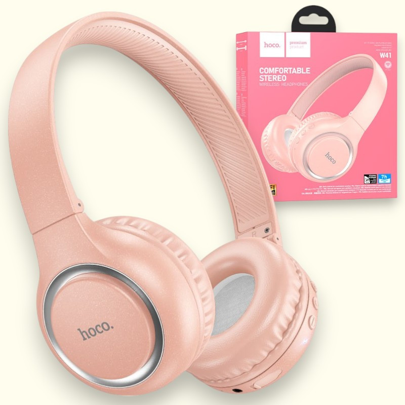 Бездротові Bluetooth навушники Hoco W41 Charm Pink, BT5.3, мікрофон, AUX, MicroSD, до 7 годин роботи, рожеві