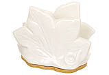 Порцелянова фігурна серветниця Листя 12*7.5*9.8см Naturel на бамбуковій підставці, фото 2