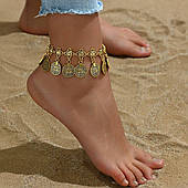 Східний браслет на ногу, анклета з монетами в стилі бохо — золотистий Aushal Jewelry