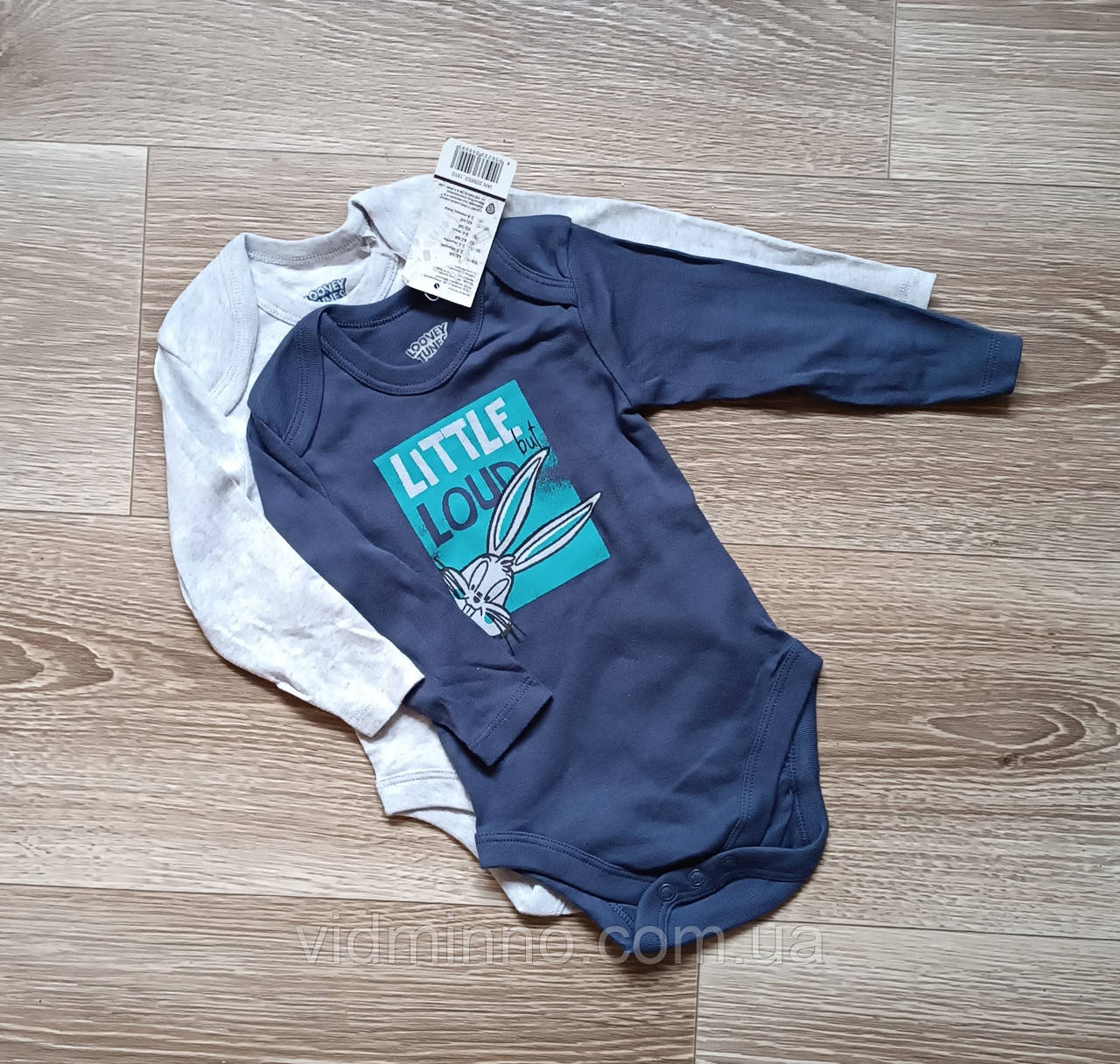 Бодіки боді з довгим рукавом (набір 2 шт.) Looney Tunes на хлопчика р.62-68, 2-6 місяців, фото 1