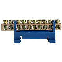 Шина нульова 10 отворів (6x9) GISELT у ізоляторі DIN, з'єднувальна, електрична для автоматів