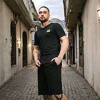 Спортивний костюм літній з прапором UA чоловічий чорний для прогулянок