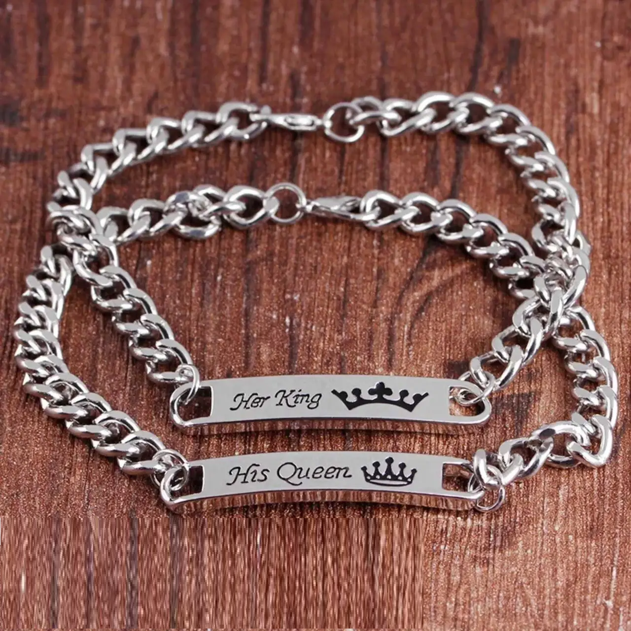 Парні браслети His Queen Her King для двох закоханих з короною із сталі, фото 1