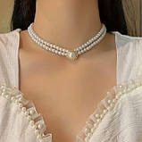 Вінтажний перловий чокер /Намисто з каменем "Аріана" з білих перлів, фото 2