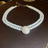 Вінтажний перловий чокер /Намисто з каменем "Аріана" з білих перлів, фото 7