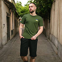 Спортивний костюм літній хакі-чорний чоловічий стильний для прогулянок