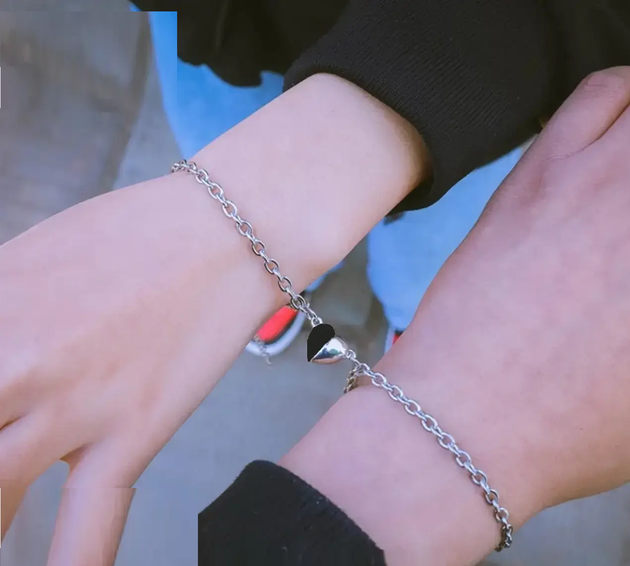 Парні браслети дві половинки серця на магніті для двох закоханих притягуються, фото 1