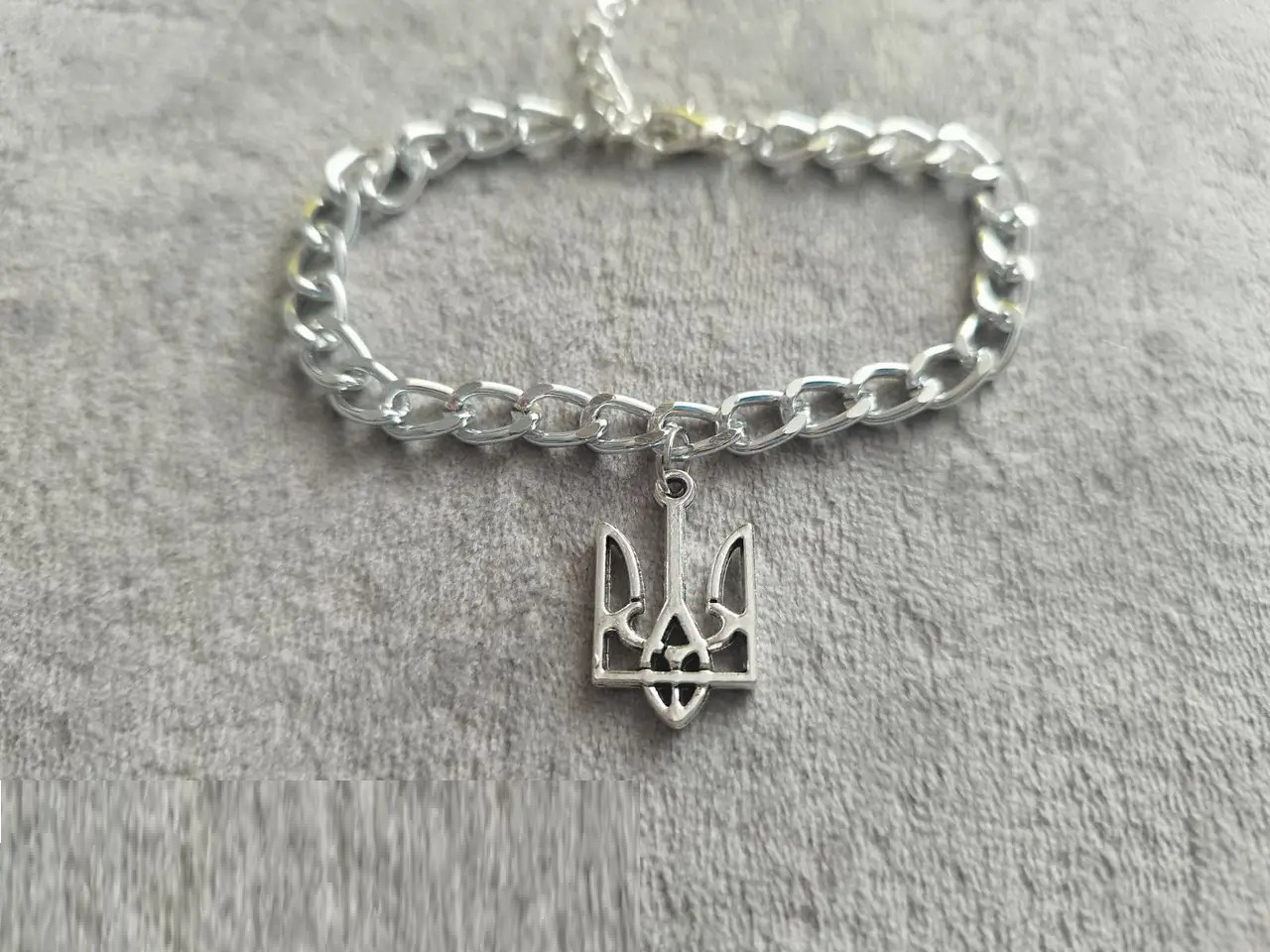 Чоловічий браслет з тризубом гербом України у формі ланцюга товстий стальний ланцюг сріблястий, фото 1