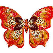 Дерев'яний магніт "Червоний метелик" 8*10,5 см, з петриківським розписом, ручної роботи.,унікальний подарунок, фото 3