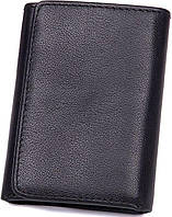 Чоловічий гаманець із натуральної шкіри Vintage 14467 чорний компактний з монетницею і відділеннями для карток та купюр закриваєть