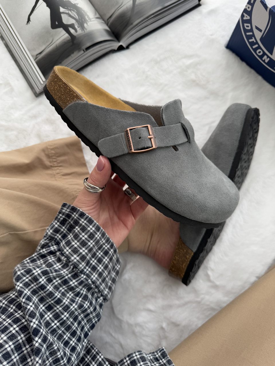 Чоловічі літні шльопанці Birkenstock Boston Grey (сірі) модне літнє взуття brk-0004 Біркеншток vkross